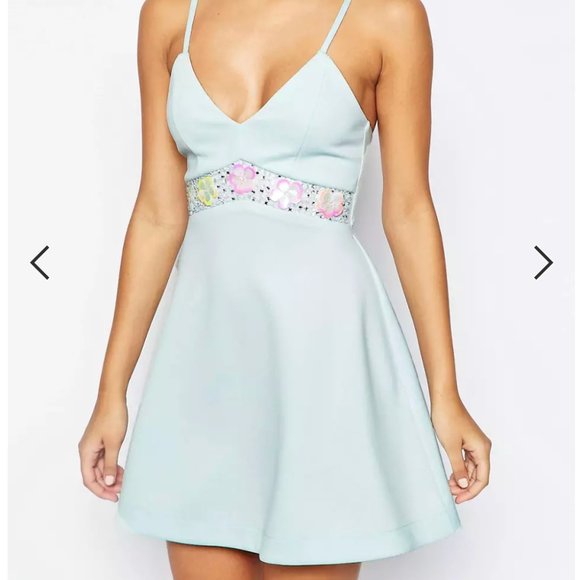 ASOS Mint Green Mini Dress with Floral Detail - Picture 2 of 9